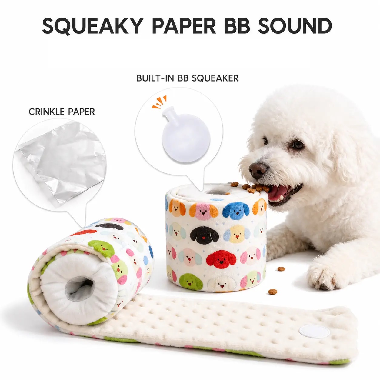 Dog Snuffle Roll Toy – Treat Puzzle & Squeaky Toy
