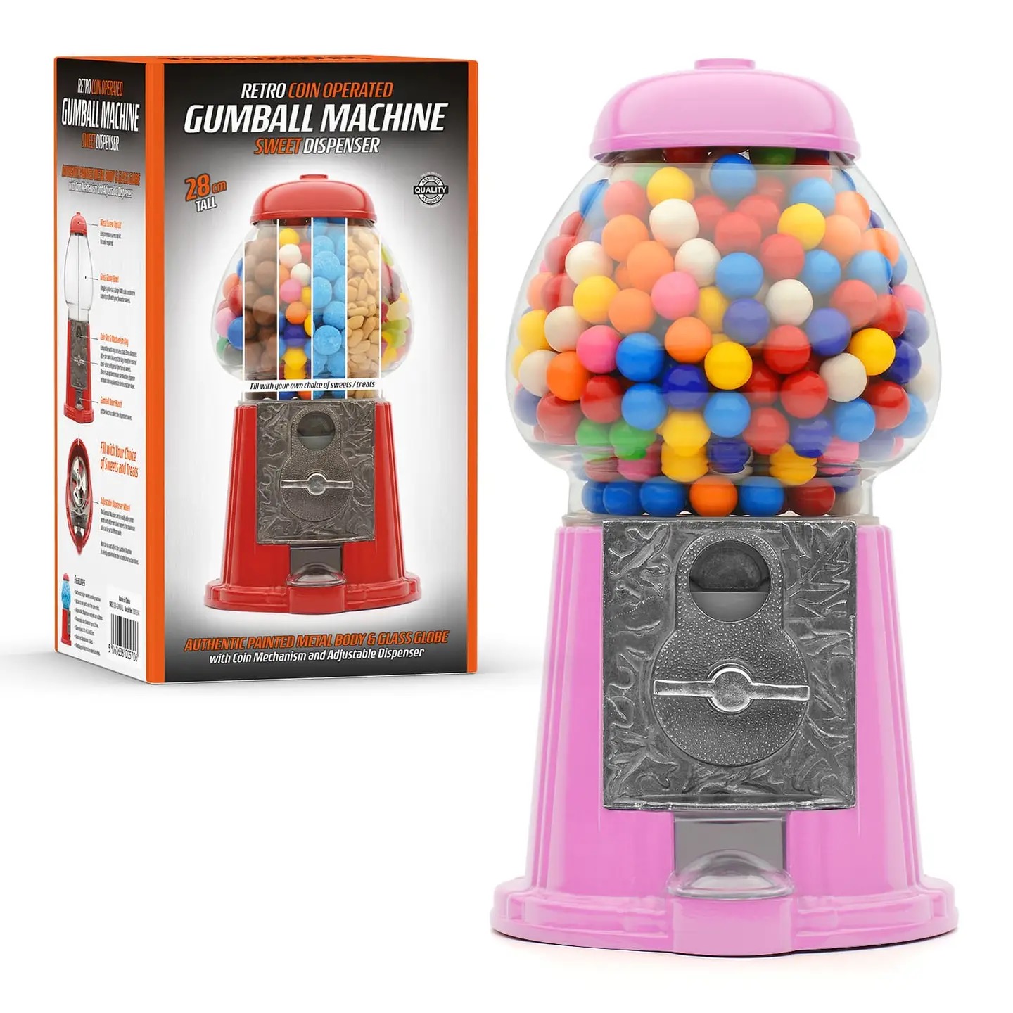 Large Retro Coin Operated Gumball Machine Sweet Dispenser (28cm) - Image 2