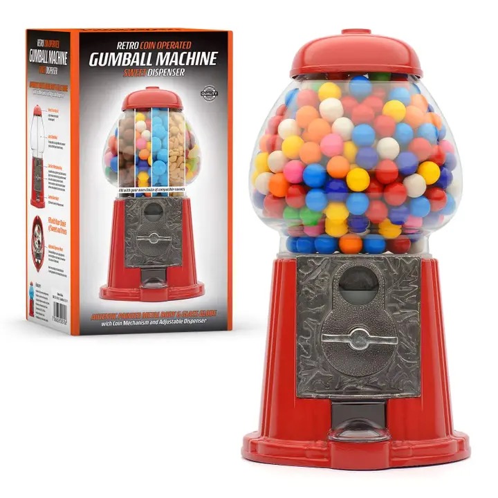 Large Retro Coin Operated Gumball Machine Sweet Dispenser (28cm)