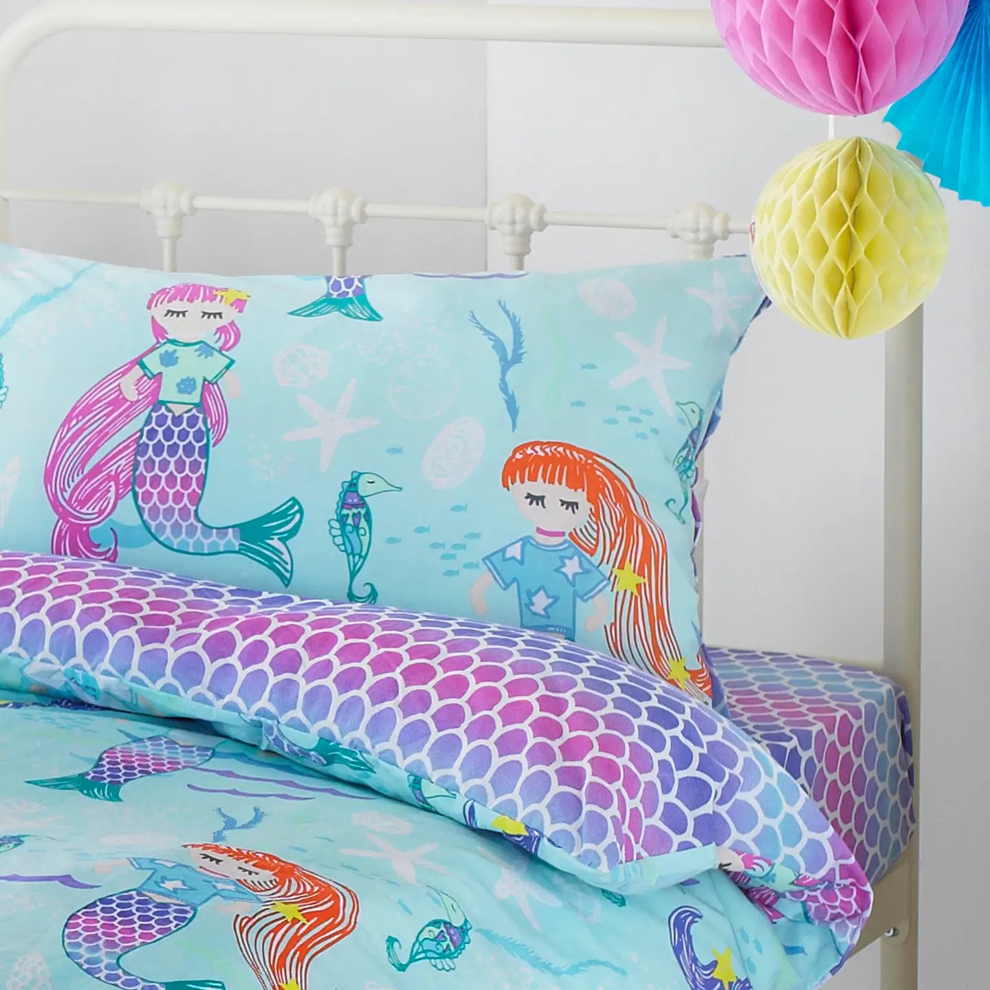 Mermaid Kids Duvet Cover Set Blue/Purple RRP 26 uk Toddler - Image 3