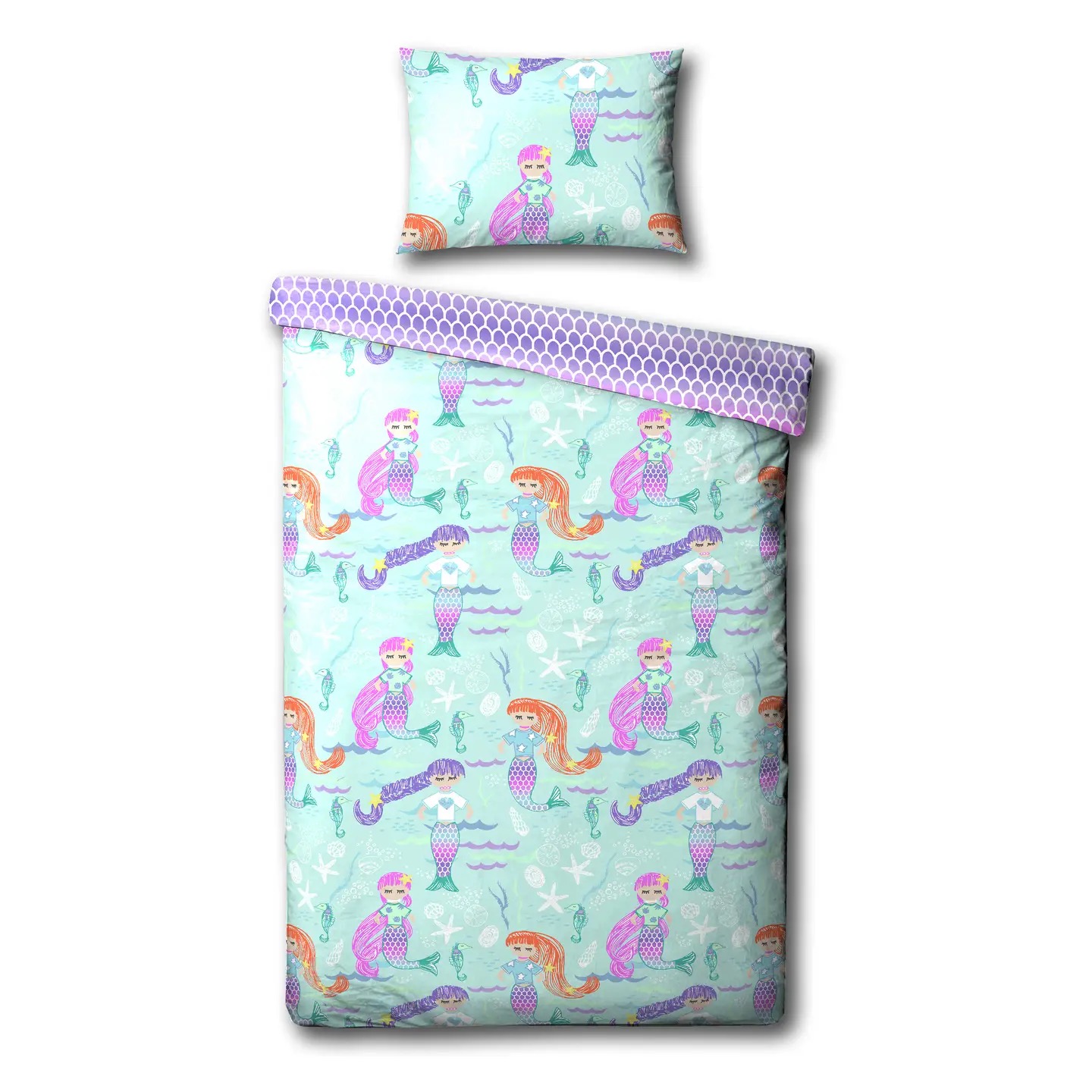 Mermaid Kids Duvet Cover Set Blue/Purple RRP 26 uk Toddler