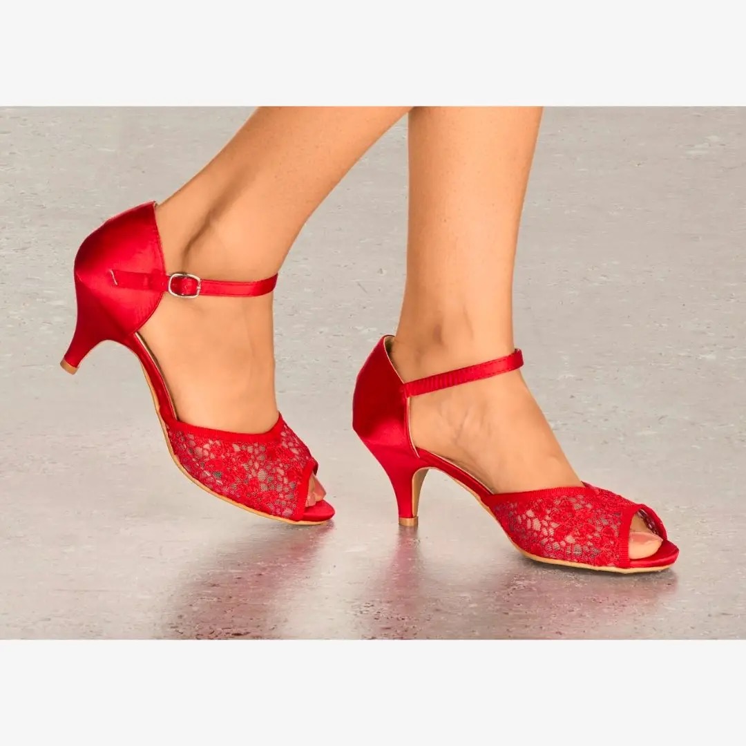 Ladies Satin Lace Mid Heel Peep Toe Mary Jane Strappy Shoes Sandals £7.00 - Image 3