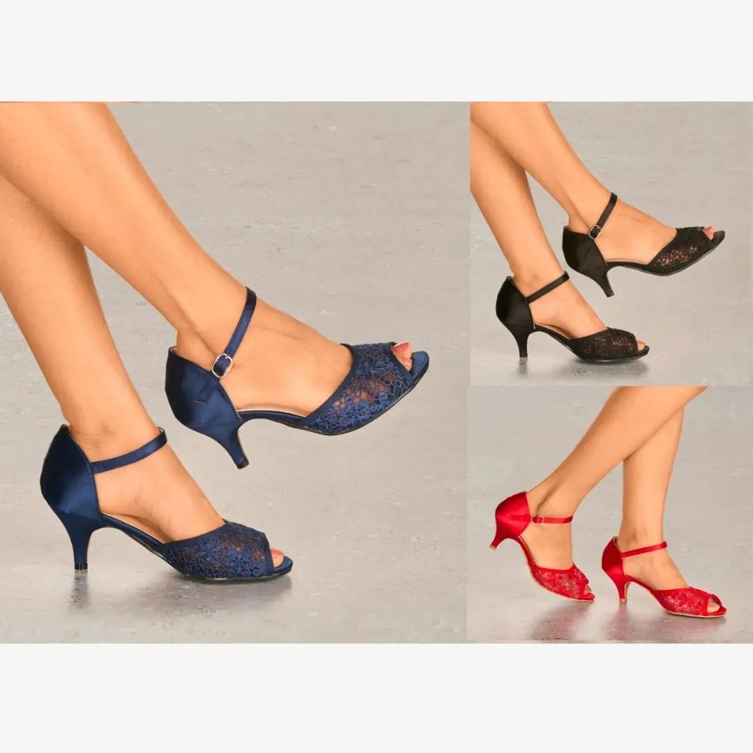 Ladies Satin Lace Mid Heel Peep Toe Mary Jane Strappy Shoes Sandals £7.00