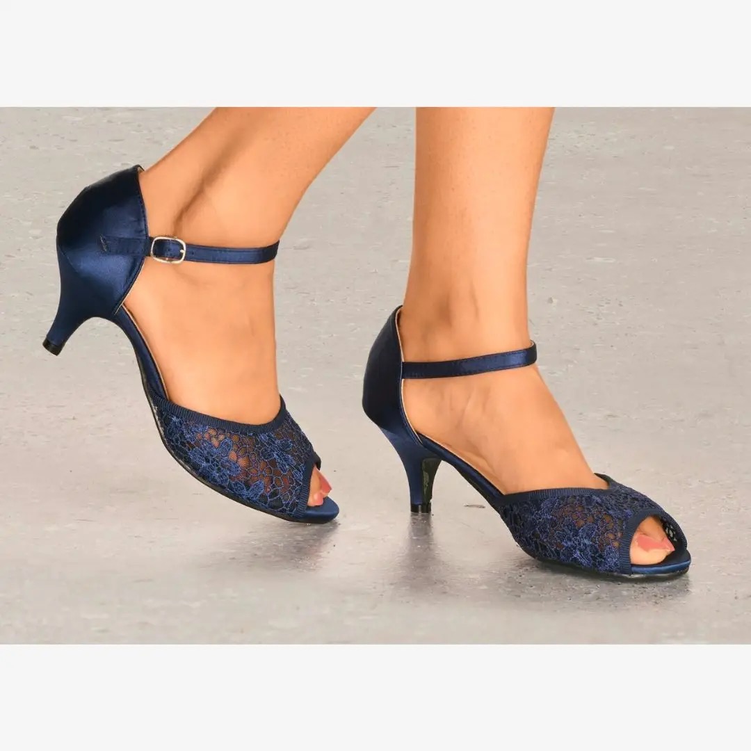 Ladies Satin Lace Mid Heel Peep Toe Mary Jane Strappy Shoes Sandals £7.00 - Image 2